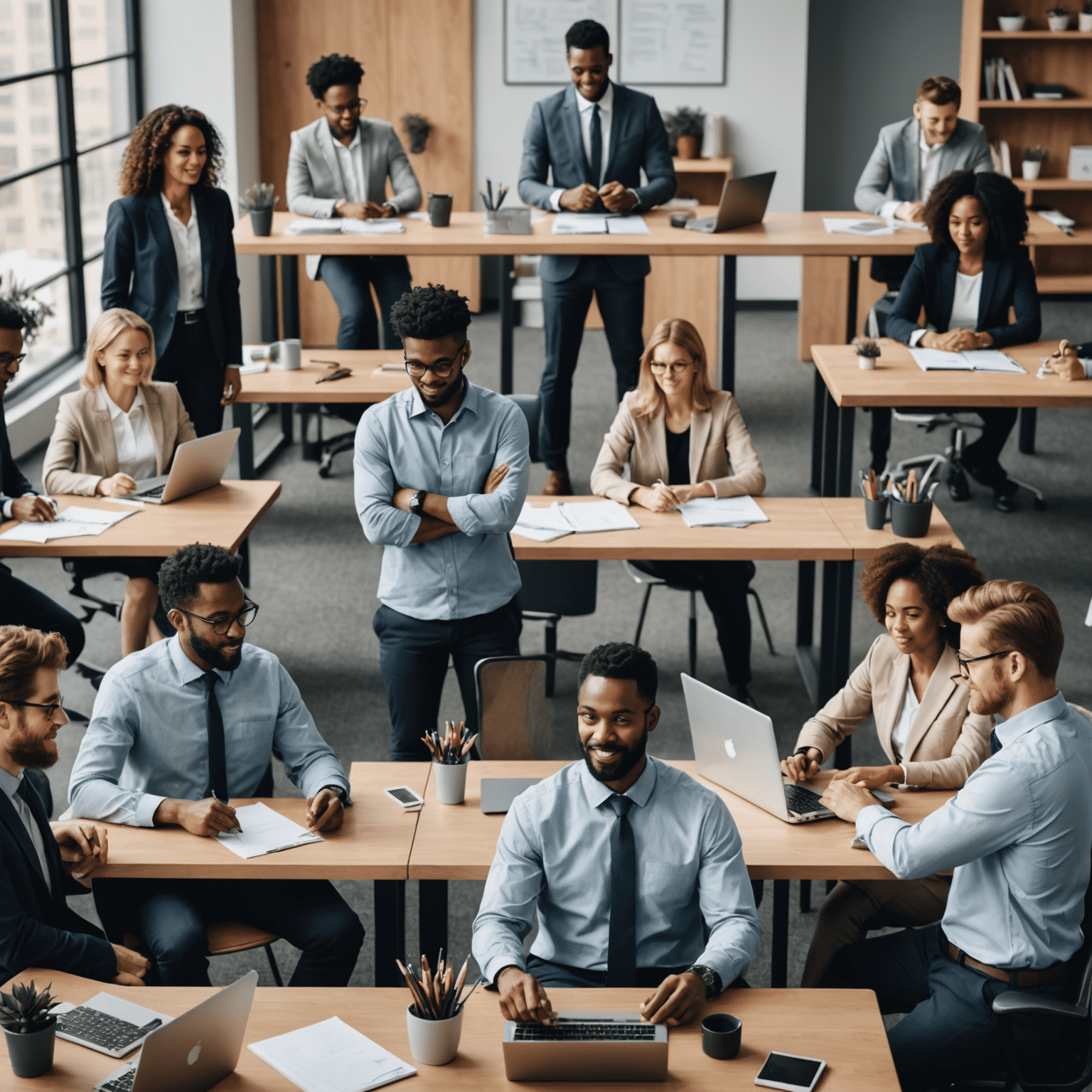 A montage of diverse employees engaged in various workplace activities, symbolizing HR transformation and organizational growth